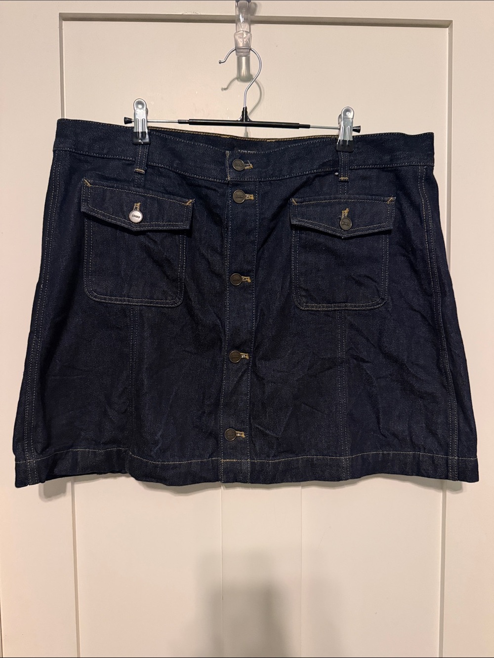 J. Crew Dark Blue 100% Cotton Denim Button-Front Mini Jean Skirt Plus Size 16